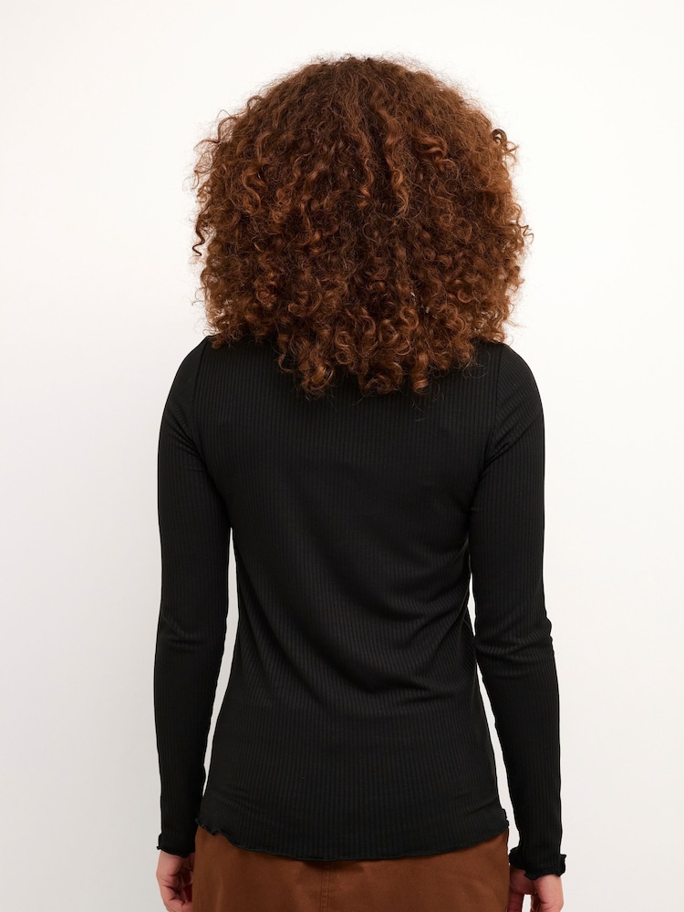 Kaffe Drew Long Sleeve Rib Knit Black T-Shirt - Image 2 of 5