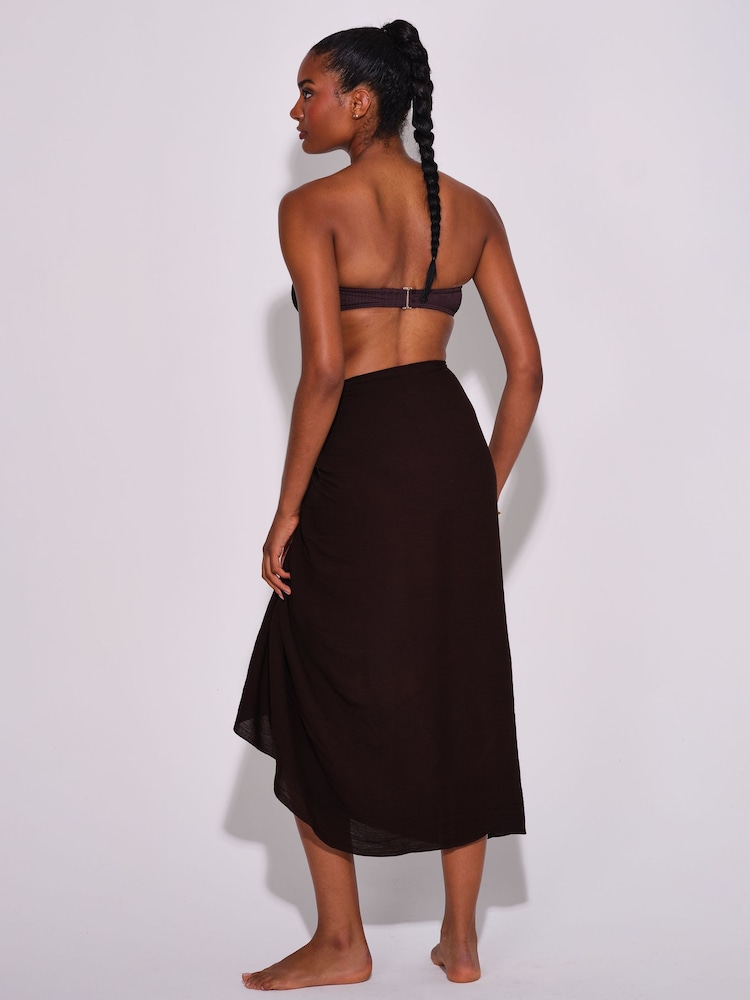 South Beach Brown Crinkle Viscose Fringed Sarong - Image 2 of 5 South Beach Brown Crinkle Viscose Fringed Sarong - Image 2 of 5