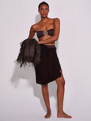 South Beach Brown Crinkle Viscose Fringed Sarong - Image 5 of 5