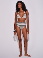 South Beach White Crochet Bead Embellished and High Waist Briefs Bikini Set - Image 1 of 5