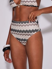 South Beach White Crochet Bead Embellished and High Waist Briefs Bikini Set - Image 4 of 5
