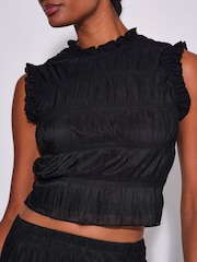 South Beach Black Ruched Frill Short Sleeve  Top - Image 3 of 4