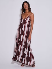 South Beach Red Striped Ric Rac Detail Maxi Dress - Image 1 of 4