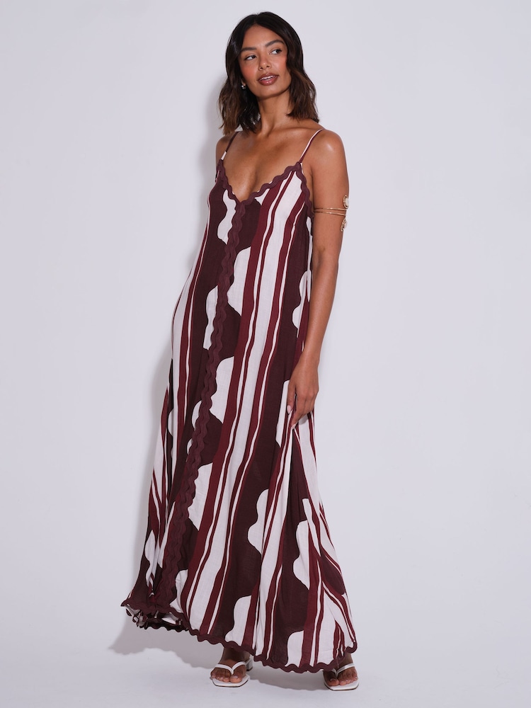South Beach Red Striped Ric Rac Detail Maxi Dress - Image 1 of 4 South Beach Red Striped Ric Rac Detail Maxi Dress - Image 1 of 4