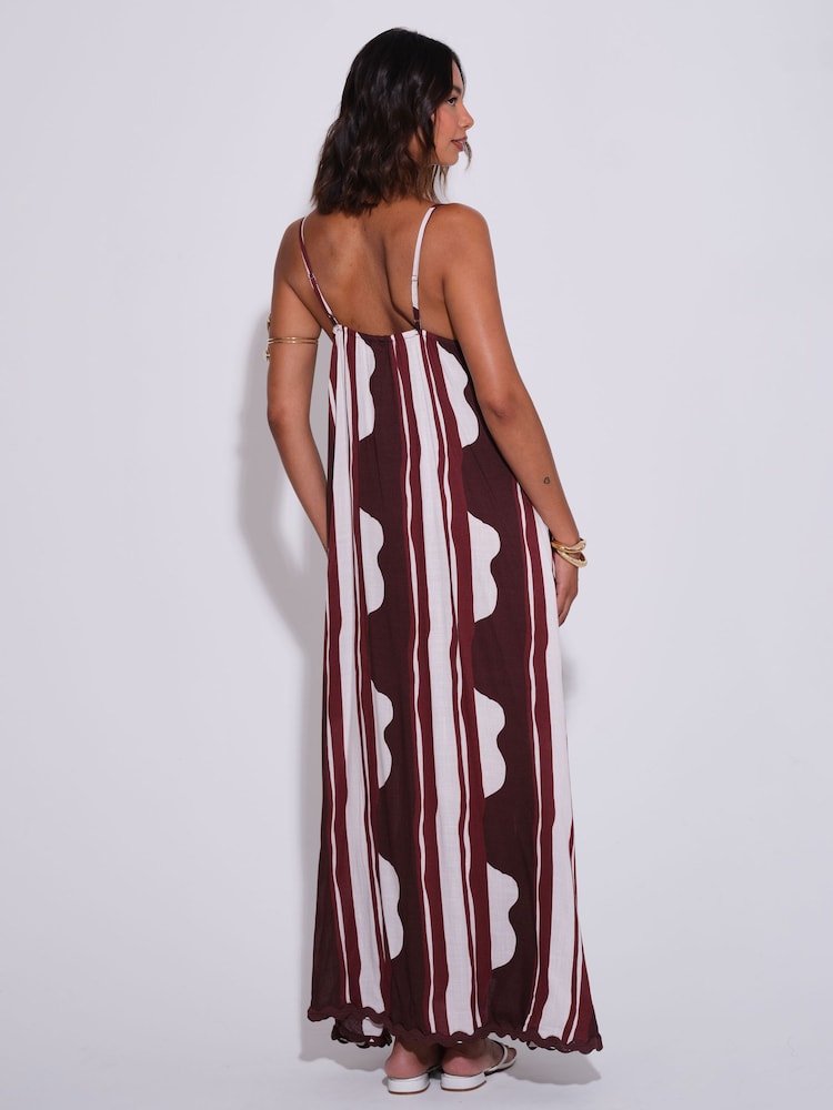 South Beach Red Striped Ric Rac Detail Maxi Dress - Image 2 of 4 South Beach Red Striped Ric Rac Detail Maxi Dress - Image 2 of 4