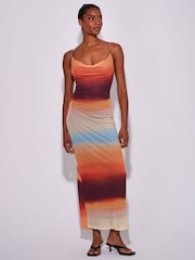 South Beach Orange Ombre Mesh Cowl Neck Maxi Dress - Image 1 of 4