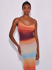 South Beach Orange Ombre Mesh Cowl Neck Maxi Dress - Image 3 of 4