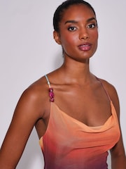 South Beach Orange Ombre Mesh Cowl Neck Maxi Dress - Image 4 of 4