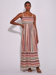 South Beach Orange Metallic Striped Tiered Maxi Dress - Image 1 of 4