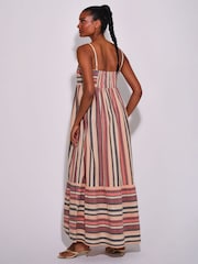 South Beach Orange Metallic Striped Tiered Maxi Dress - Image 2 of 4