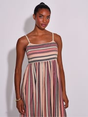 South Beach Orange Metallic Striped Tiered Maxi Dress - Image 3 of 4