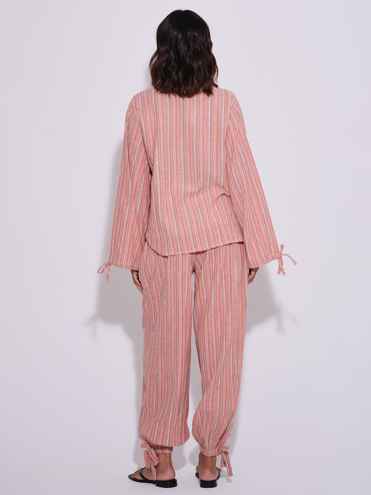 South Beach Red Metallic Striped Balloon Trousers - Image 2 of 5 South Beach Red Metallic Striped Balloon Trousers - Image 2 of 5