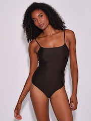 South Beach Stone Brown Belt Detail Scoop Back Swimsuit - Image 5 of 6