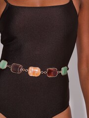 South Beach Stone Brown Belt Detail Scoop Back Swimsuit - Image 6 of 6