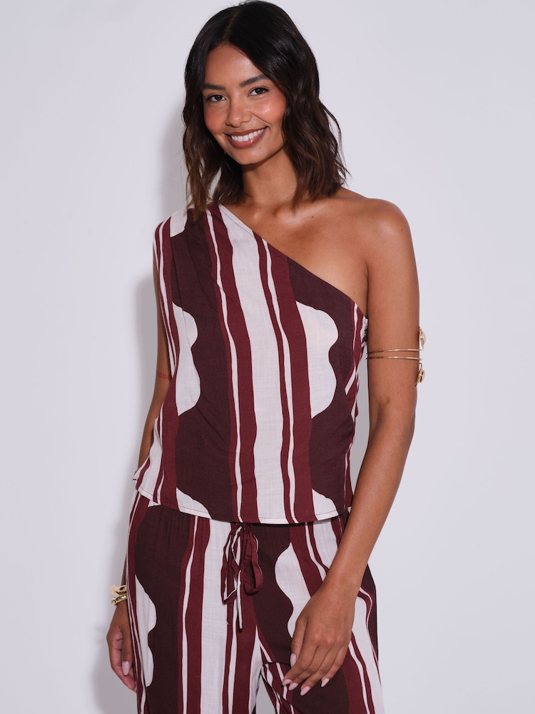 South Beach Striped One Shoulder Top - Bild 1 von 4