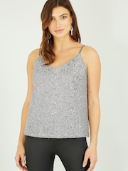 Yumi Silver Sequin Vest Top - Image 1 of 4