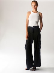 Religion Black Wide leg Energy Cargo Trousers in Matt Sateen - Image 2 of 6