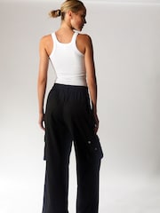 Religion Black Wide leg Energy Cargo Trousers in Matt Sateen - Image 4 of 6