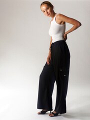 Religion Black Wide leg Energy Cargo Trousers in Matt Sateen - Image 5 of 6
