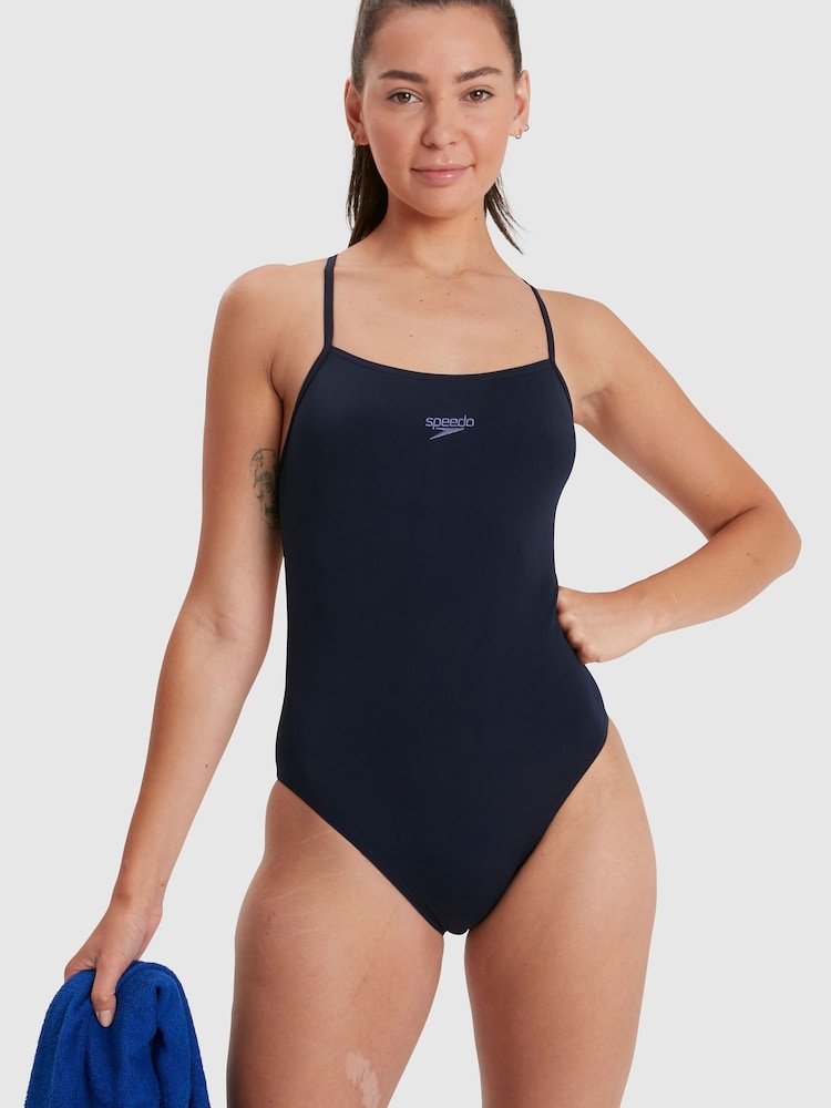Speedo Blue Womens Endurance+ Thin Strap Swimsuit - Image 1 of 6