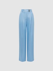 Reiss Blue Hollie Petite Wide Leg Linen Trousers - Image 2 of 8