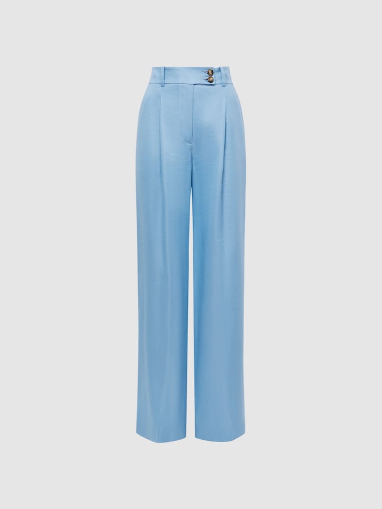 Reiss Blue Hollie Petite Wide Leg Linen Trousers - Image 2 of 8