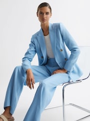 Reiss Blue Hollie Petite Wide Leg Linen Trousers - Image 6 of 8