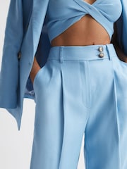 Reiss Blue Hollie Petite Wide Leg Linen Trousers - Image 7 of 8