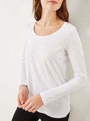 Blanc - T-shirt manches longues Col rond  100% coton - Image 1 of 5