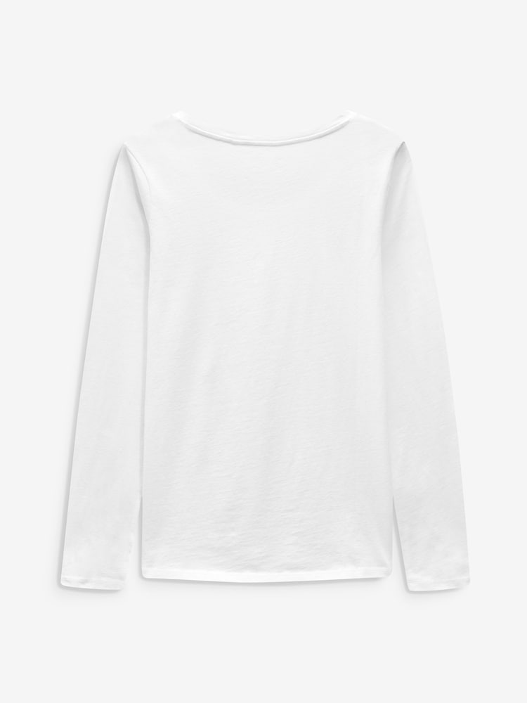 Blanc - T-shirt manches longues Col rond  100% coton - Image 5 of 5