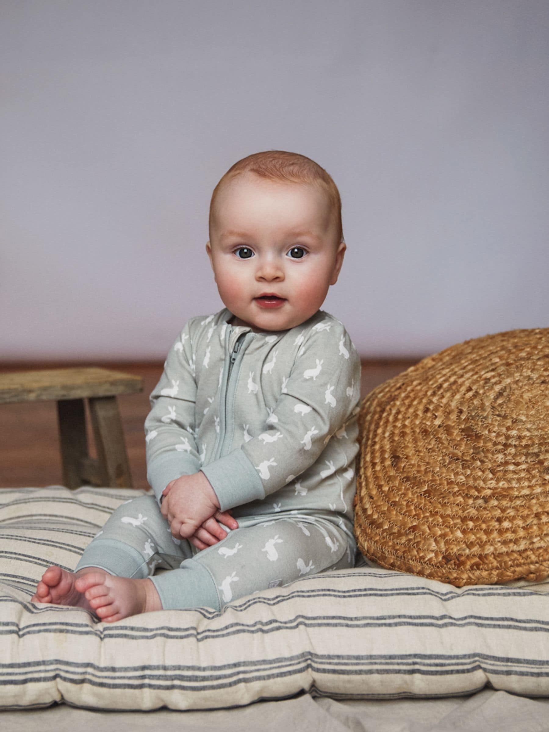 The Little Tailor White Front Zip Soft 100% Cotton Sleepsuit view 1