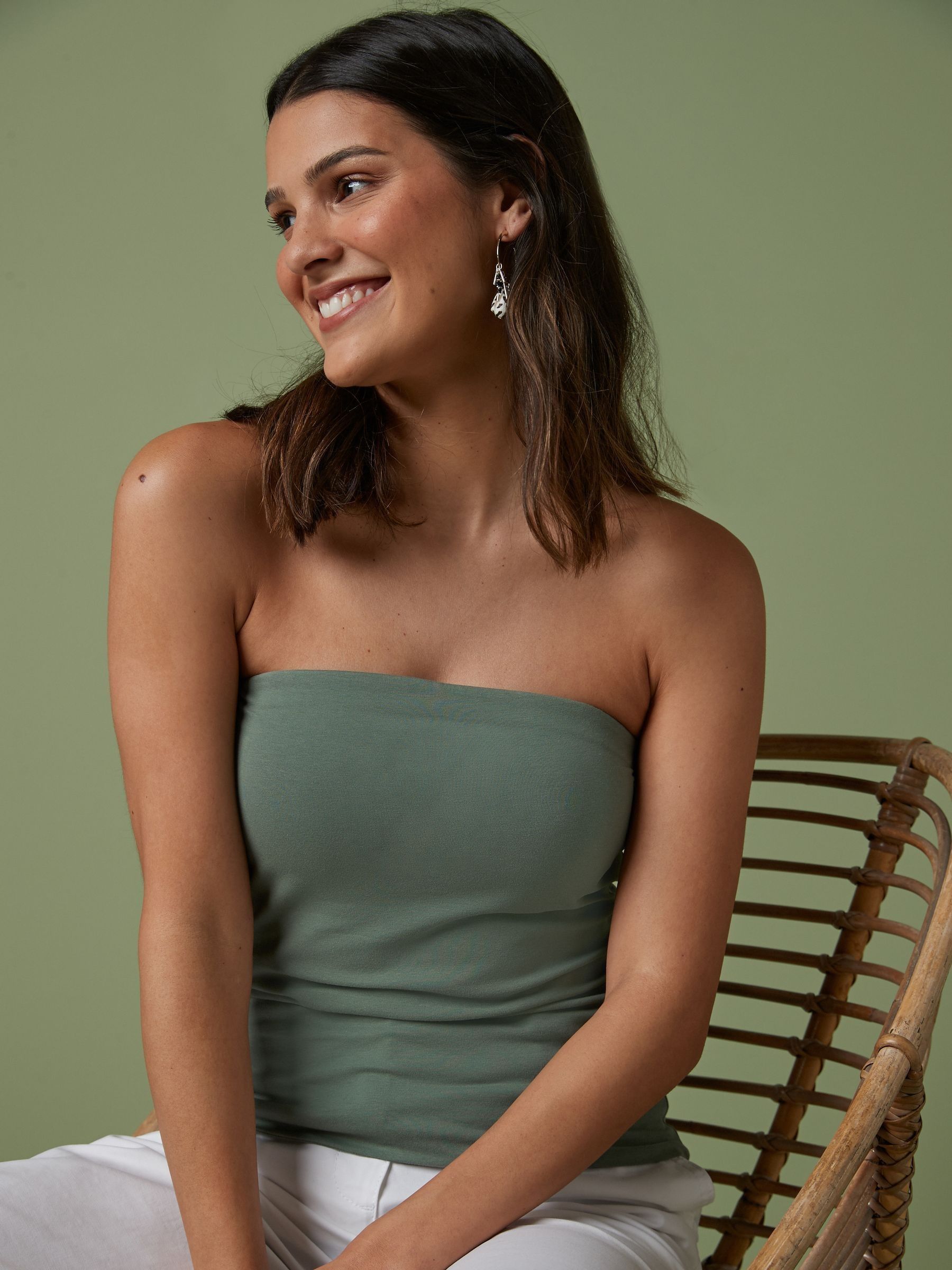 Buy Khaki Green Cotton Rich Bandeau Boobtube Top from Next USA