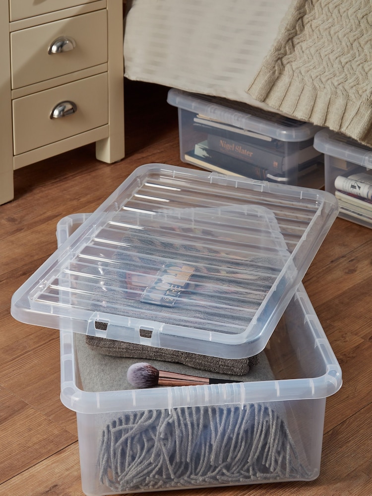Wham Set of 3 Clear Crystal 32L Plastic Storage Under Bed Box & Lid - Image 1 of 1