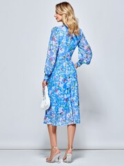 Jolie Moi Light Blue Floral Long Sleeve Mesh Midi Dress - Image 2 of 5