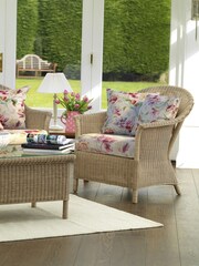 Laura Ashley Natural Garden Bewley Indoor Rattan Lounging Set With Gosford Cranberry Cushions - Image 1 of 4