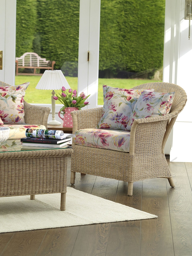 Laura Ashley Natural Garden Bewley Indoor Rattan Lounging Set With Gosford Cranberry Cushions - Image 1 of 4
