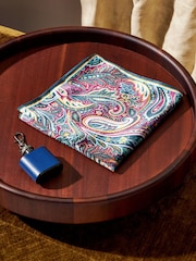 Silver Blue Hip Flask and Pocket Square Gift Set - Image 1 of 3