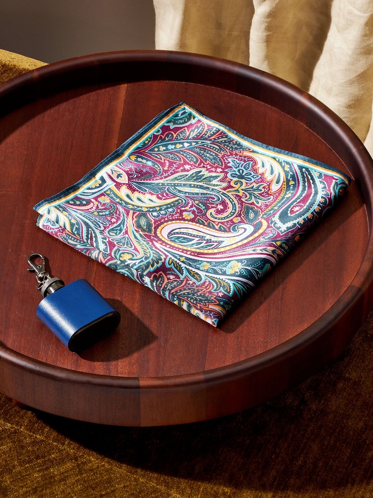 Silver Blue Hip Flask and Pocket Square Gift Set - Image 1 of 3