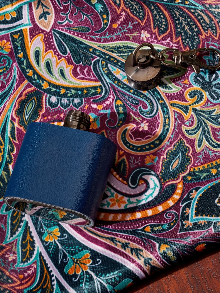 Silver Blue Hip Flask and Pocket Square Gift Set - Image 2 of 3