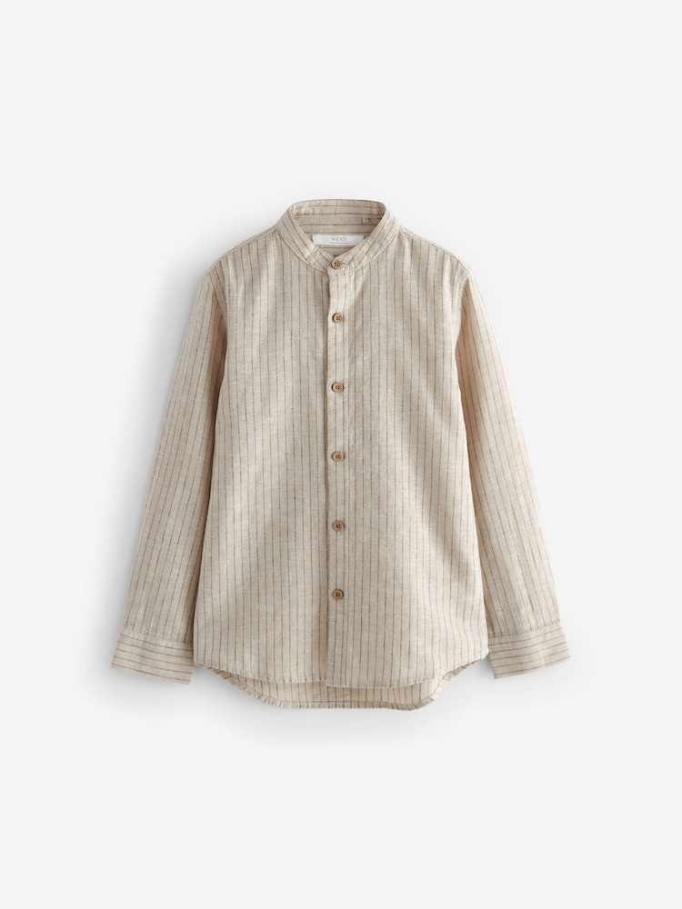 Neutral Grandad Collar Linen Mix Long Sleeve Shirt (3-16yrs) - Image 1 of 3