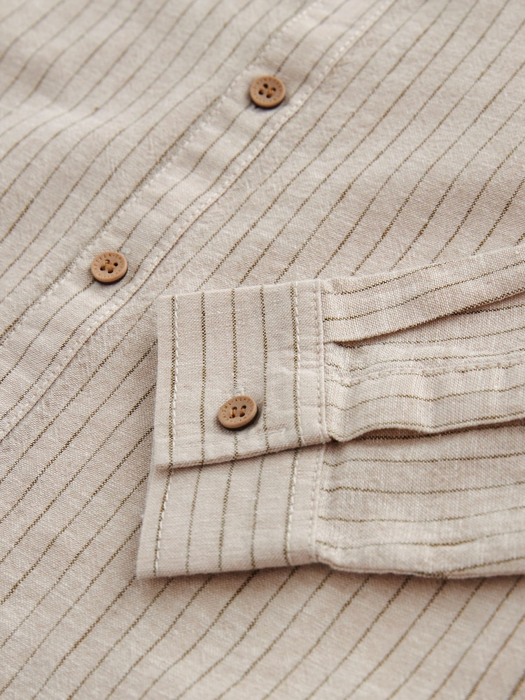 Neutral Grandad Collar Linen Mix Long Sleeve Shirt (3-16yrs) - Image 3 of 3