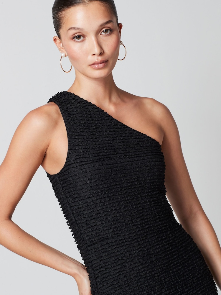 Schwarz - Strukturiertes One-Shoulder-Midikleid - Bild 2 von 9 Schwarz - Strukturiertes One-Shoulder-Midikleid - Bild 2 von 9
