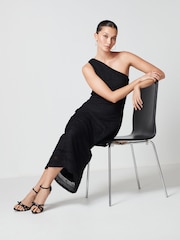 Schwarz - Strukturiertes One-Shoulder-Midikleid - Bild 3 von 9