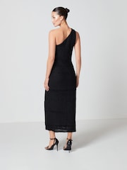 Schwarz - Strukturiertes One-Shoulder-Midikleid - Bild 4 von 9