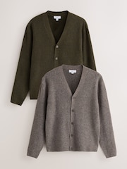 Neutral/Khaki Green Two Pack Relaxed Fit Cosy Cardigan - Image 1 of 10