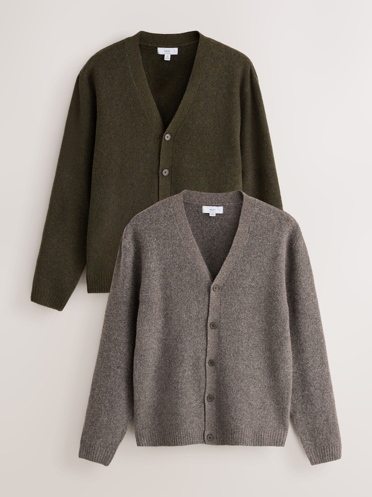 Neutral/Khaki Green Two Pack Relaxed Fit Cosy Cardigan - Image 1 of 10 Neutral/Khaki Green Two Pack Relaxed Fit Cosy Cardigan - Image 1 of 10