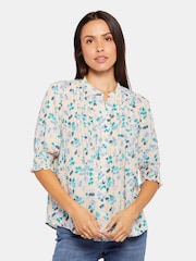NYDJ Natural Smocked Short Sleeve Pleated Blouse - Image 1 of 5
