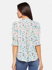 NYDJ Natural Smocked Short Sleeve Pleated Blouse - Image 2 of 5