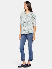 NYDJ Natural Smocked Short Sleeve Pleated Blouse - Image 3 of 5