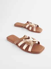 Tan Brown Standard/Wide Fit Forever Comfort® Leather Lattice Mules Sandals - Image 1 of 5